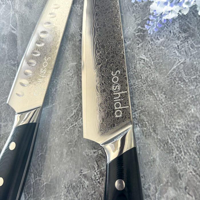 Soshida G10 Damascus Chef Knife Set