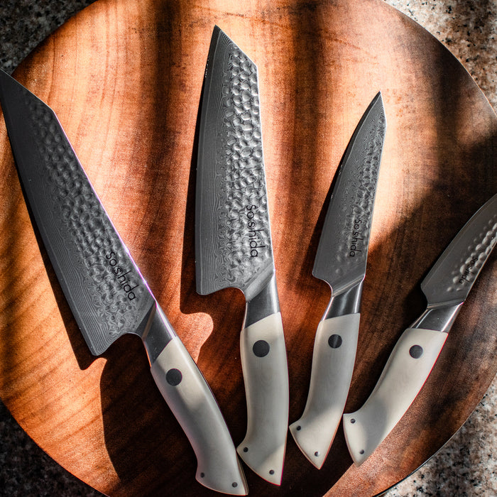 Soshida Masshiro 4 Piece Damascus Chef Knife Set