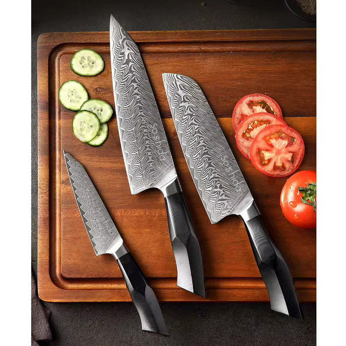 Soshida Kokuyo 3 Piece Damascus Pro Chef Knife Set