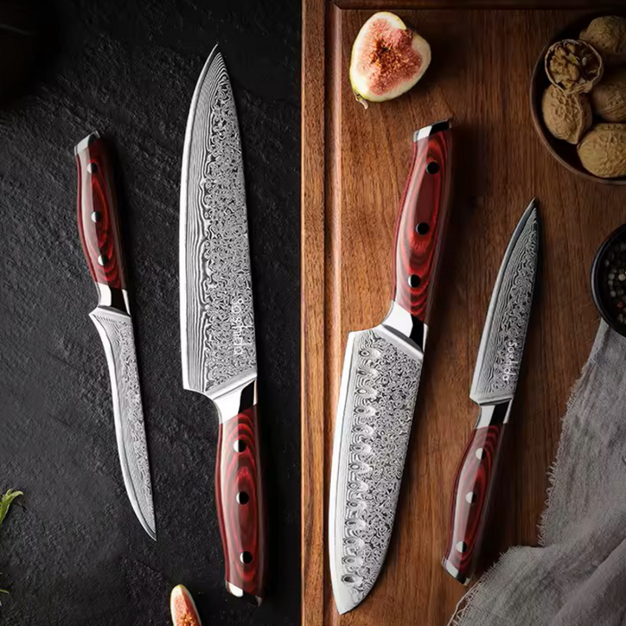 Soshida AUS-10 Damascus Chef Knife Set