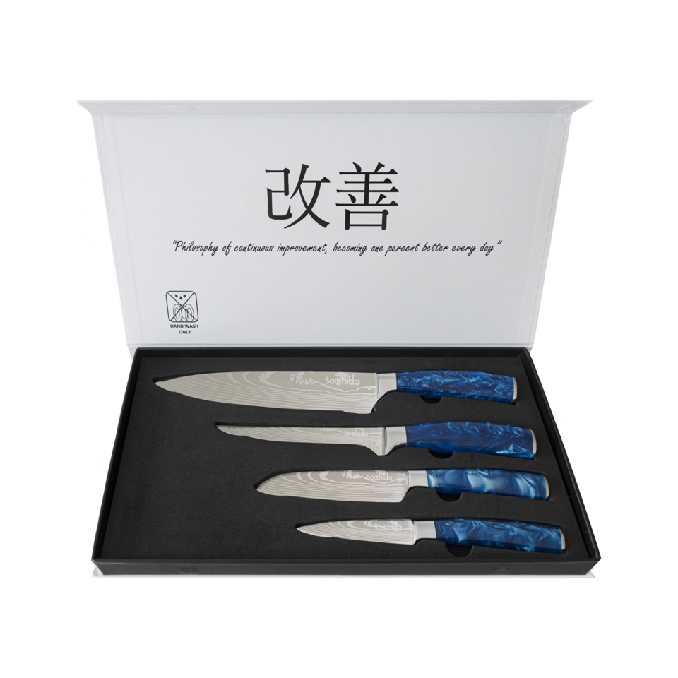 Professional Azure Chef Knife Set with Blue Resin Handle